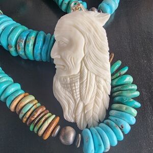 Carved Ox Bone Pendant w/ SS bezzele